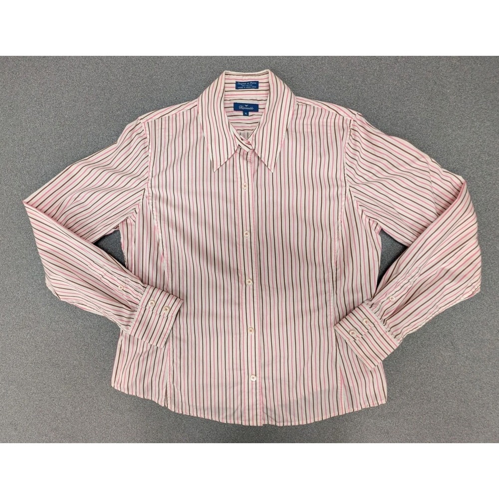 Faconnable Women's Top XL Striped Button-Down Front Designed in France Blouse